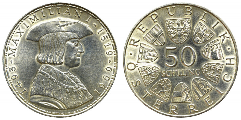 Austria, 50 schilling 1969 - 450 years of Maximilian I Ładny egzemplarz, drobne ...