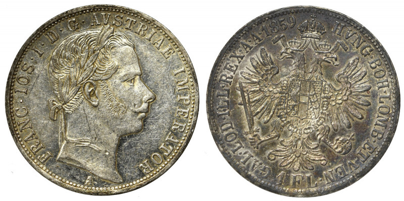 Austria-Hungary, 1 florin 1859 Menniczy egzemplarz w ładnej patynie. Bardzo dobr...