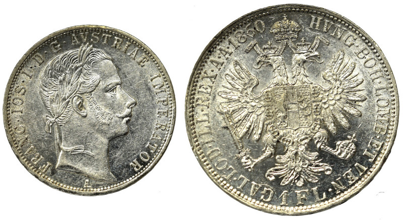 Austria-Hungary, Franz Joseph I, 1 florin 1860 Świetny okołomenniczy egzemplarz ...