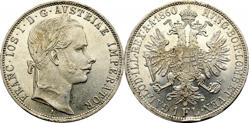 Austria-Hungary, Franz Joseph I, 1 florin 1860 Świetny okołomenniczy egzemplarz ...