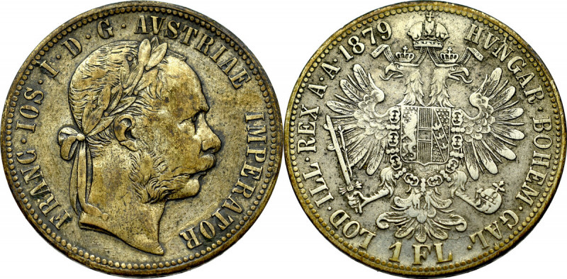 Austria, Franz Joseph, 1 florin 1879 Czytelny egzemplarz w nierównomiernej patyn...