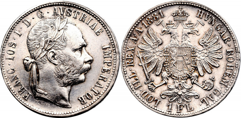 Austria-Hungary, Franz Joseph I, 1 florin 1881 Bardzo atrakcyjna okołomennicza s...