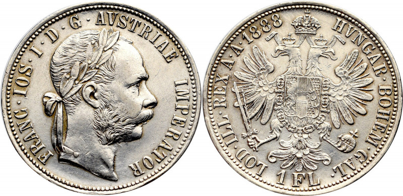 Austria-Hungary, Franz Joseph I, 1 florin 1888 Atrakcyjny egzemplarz z delikatną...