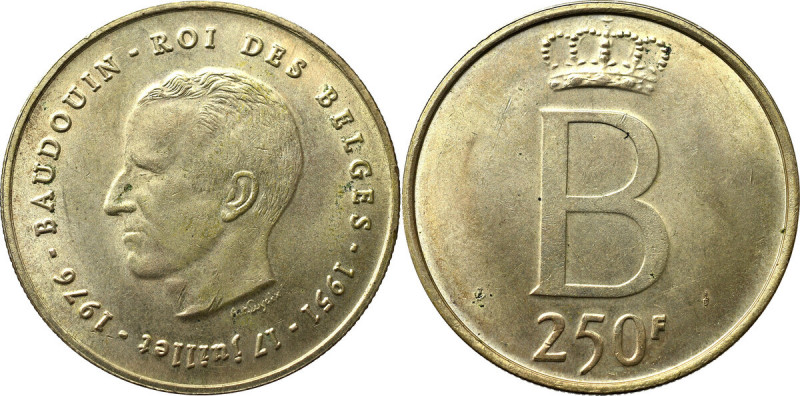 Belgia, Baldwin I, 250 franków, 1976, Bruksela Pięknie zachowany egzemplarz. 
G...