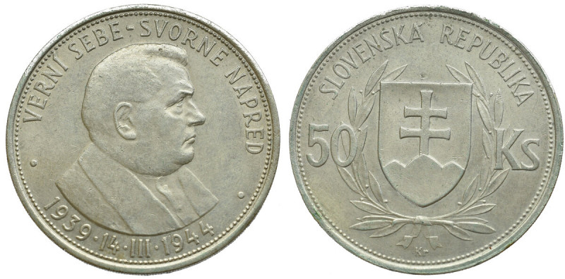 Slovakia, 50 corona 1944 Ładny egzemplarz, patyna, nalot. Srebro .700, waga kata...