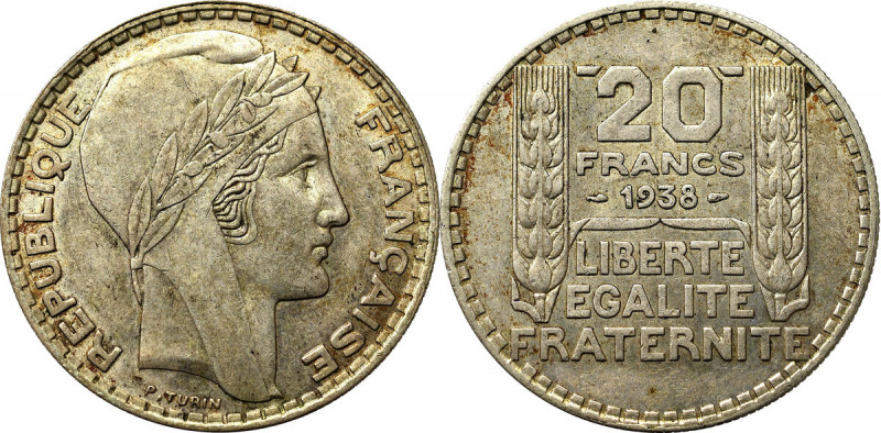 France, lot 10-20 francs 1938-1967 Ładne egzemplarze. Patyna. Srebro .680 o wadz...