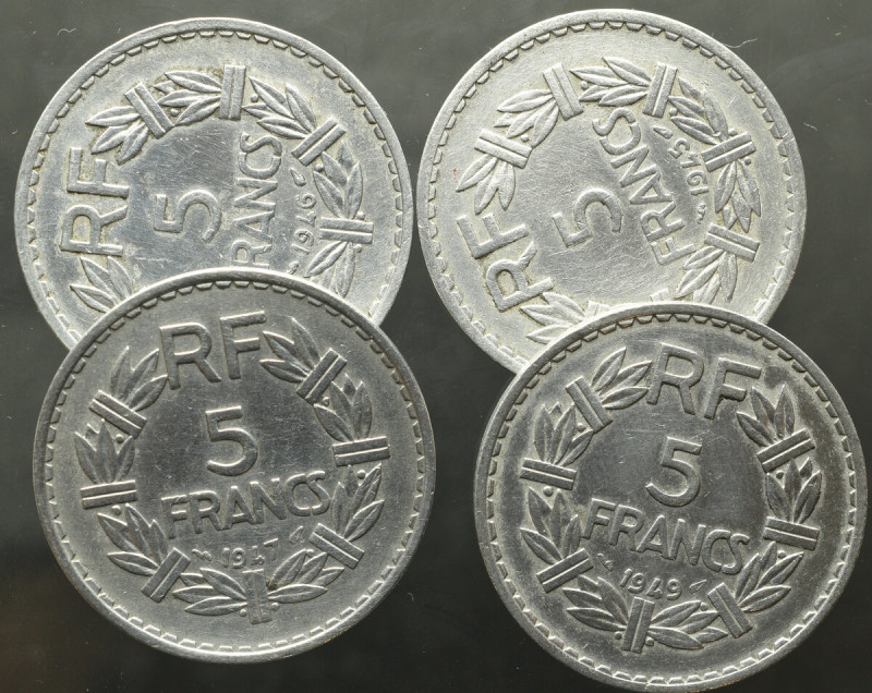 Francja, Zestaw 5 franków 1945-49 Zestaw obiegowych pięciofrankówek. 
Grade: VF...