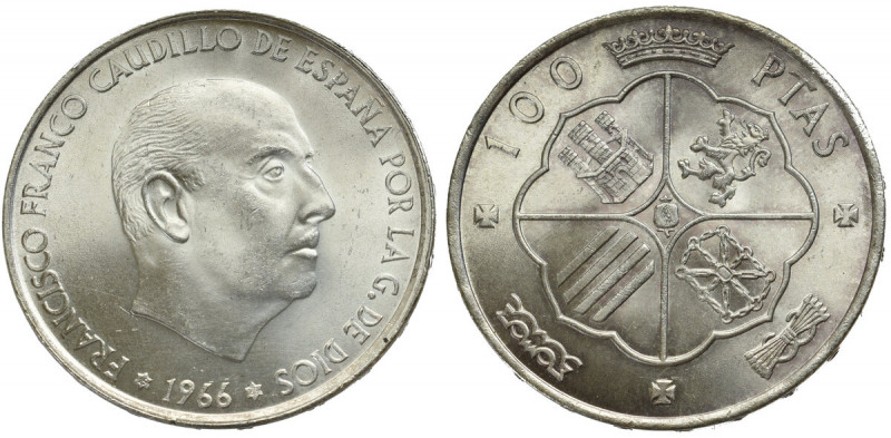 Spain, 100 ptas 1966 Piękny egzemplarz. Pojedyncze skazy. Doskonale zachowany po...