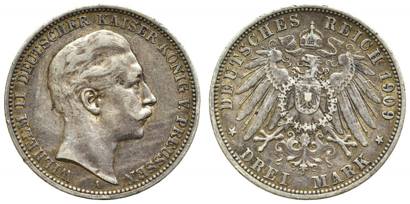 Germany, Preussen, 3 mark 1909 Piękny egzemplarz w ładnej patynie. Reference: Ja...