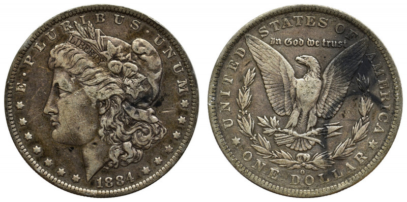 USA, Morgan Dollar 1884 Ładny egzemplarz w ciemnej patynie. 
Grade: VF+ 

USA...