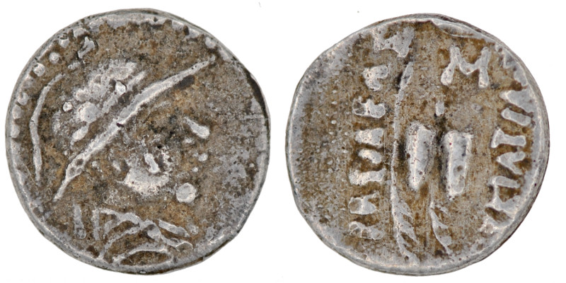 Baktria, Greco-Baktrian Kingdom. Eukratides I 170-145 BC. AR Obol (10mm, 0.66g)....
