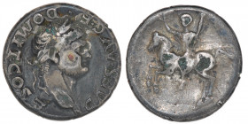 Roman Imperial. Domitian. As Caesar, AD 69-81. AR Denarius (17mm, 2.93 g). Rome mint. Struck under Vespasian circa AD 70-75. Laureate head right / Rid...
