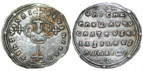 Byzantine. Constantinople. Nicephorus II Phocas. 963-969. AR Miliaresion (23mm, 2.97g). +IhSU[S XPI-ST]US nICA and star, cross crosslet on globe above...