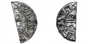 England. Aethelred II. 978-1016. AR Half Penny (10mm, 0.64g, 12h). Crux type (BMC iiia, Hild. C). London mint; uncertain moneyer. Struck circa 991-997...