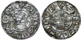 England. Aethelred II. 978-1016. AR Penny (20mm, 1.42g, 12h). Crux type (BMC iiia, Hild. C). London mint; moneyer Æthelred. Struck circa 991-997. + ÆÐ...