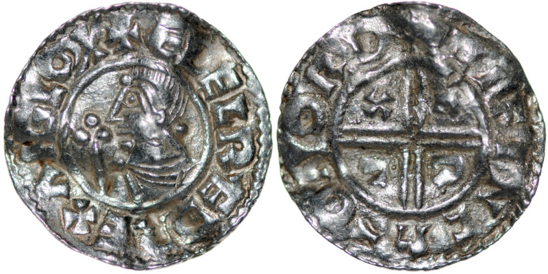 England. Aethelred II. 978-1016. AR Penny (20mm, 1.44g, 3h). Crux type (BMC iiia...