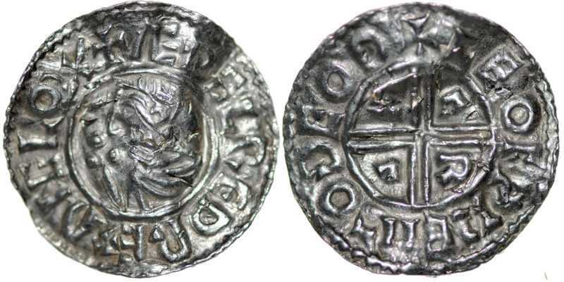 England. Aethelred II. 978-1016. AR Penny (20mm, 1.37g, 3h). Crux type (BMC iiia...