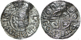 England. Aethelred II. 978-1016. AR Penny (20mm, 1.37g, 3h). Crux type (BMC iiia, Hild. C). Thetford mint; moneyer Leofwine. Struck circa 991-997. + Æ...