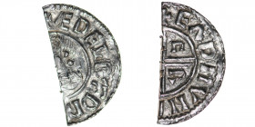 England. Aethelred II. 978-1016. AR Half Penny (10.5mm, 0.79g, 6h). Crux type (BMC iiia, Hild. C). Uncertain mint; moneyer Eadmund. Struck circa 991-9...