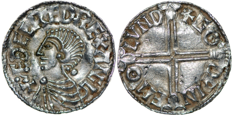 England. Aethelred II. 978-1016. AR Penny (19.5mm, 1.65g, 10h). Long Cross type ...