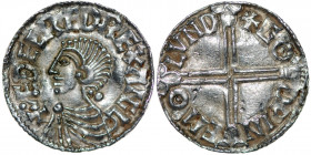 England. Aethelred II. 978-1016. AR Penny (19.5mm, 1.65g, 10h). Long Cross type (BMC IVa, Hild. D). London mint; moneyer Godwine. Struck circa 997-100...