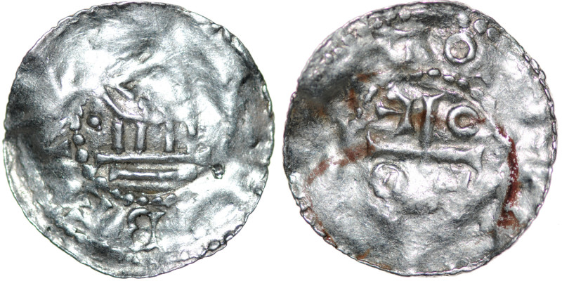 France. Diocese of Metz. Adalberon II minted with Otto III 983-1002. AR Denar (2...