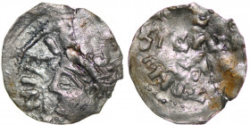 Germany. Aachen. Heinrich II. 1002-1014. AR Denar (18mm, 1.00g). Aachen mint. [_]NIRI[_]S, diademed bust left / T[_]N[__], across S CA[MA] above uncer...