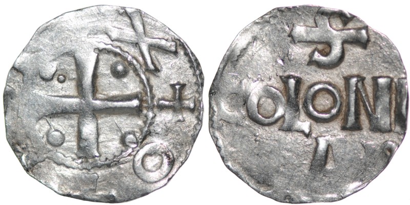 Germany. Cologne. Otto III 983-1002. AR Denar (16mm, 1.51). Cologne mint. + OT[T...