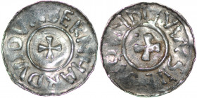 Germany. Duchy of Saxony. Bernhard I 973-1011. AR Denar (19mm, 1.32g). Bardowick (or Lüneburg or Jever?) mint. BERNHARDVX, small cross pattee / NbHVWS...