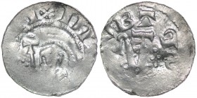 Germany. Diocese Bremen. Adalbert 1043-1066. AR Denar (18mm, 0.89g). Head right with crosier in front / Two keys, six pellets in triangle. Dbg. 1777; ...