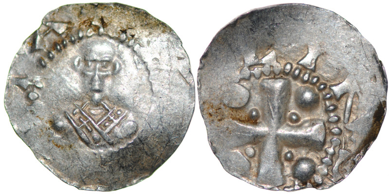 Germany. Mainz. Heinrich II 1002-1024. AR Denar (18mm, 1.60g). [IMOGONC]IA, bust...