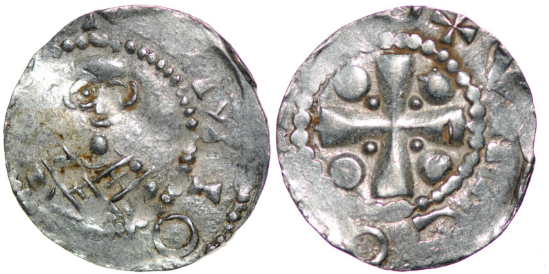 Germany. Mainz. Heinrich II 1002-1024. AR Denar (18mm, 1.43g). [__]MIO[__], bust...