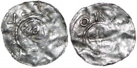 Germany. Duchy of Franconia. Otto III. 983-1002. AR Denar (19mm, 1.00g). Würzburg mint. [S• KILI]ANV[S], head of St. Kilian right / [OTT]OR[EX], cross...