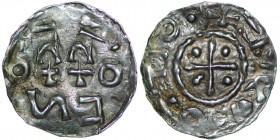 Germany. Duchy of Swabia. Esslingen Otto I - Otto III 936 - 1002. AR Denar (19mm, 1.00g) OTTO • + [__], cross with pellet in each angle / OTTO, cross ...