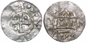 Germany. Duchy of Bavaria. Heinrich II 985-995. AR Denar (18mm, 1.47g). Imitation of Regensburg; moneyer NIᒣᖷ. [_]•+•+VGII[_], cross with one pellet i...