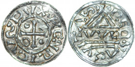 Germany. Duchy of Bavaria. Heinrich II 985-995. AR Denar (22mm, 1.72g). Regensburg mint; moneyer WLD. +HENRICVSDVX, cross with one pellet in two oppos...