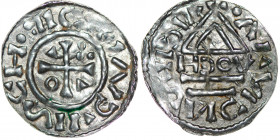 Germany. Duchy of Bavaria. Heinrich IV (II) 1002-1009. AR Denar (20mm, 1.30g). Regensburg mint; moneyer HƆOV. Cross with three pellets in one angle, o...