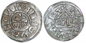 Germany. Duchy of Bavaria. Heinrich IV (II) 1002-1009. AR Denar (15.5mm, 1.10g). Regensburg mint; moneyer CИCO. Cross with three pellets in one angle,...