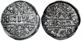 Germany. Duchy of Bavaria. Heinrich V 1018-1026. AR Denar (19mm, 1.25g). Regensburg mint; moneyer OHƆƆ⊐. HCIИR +DVX cross written, in each angle 3 pel...