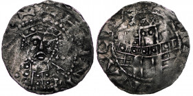 Germany. Duchy of Bavaria. Heinrich IV 1084-1106. AR Denar (18mm, 0.80g). Regensburg mint. HEINRIC[HVS IMPT], crowned bust facing / [RADASP]ONA CIV[IT...