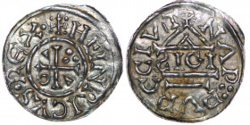 Germany. Duchy of Bavaria. Heinrich IV (II) 1002-1009. AR Denar (20mm, 1.56g). Nabburg mint; moneyer ƧIGI. +HEINRICVS•REX, cross with three pellets in...