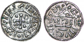 Germany. Duchy of Bavaria. Heinrich IV (II) 1002-1009. AR Obol (15.5mm, 0.69g). Nabburg mint; moneyer ΛIƆII. Cross with three pellets in one angle, on...