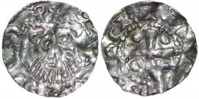 The Netherlands. Deventer. Otto III 983-1002. AR Denar (17mm, 1.13g). Deventer mint. Bearded head facing / Cross with pellets in each angle. Dbg. 560 ...