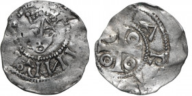 The Netherlands. Tiel. Heinrich IV 1056-1106. AR Denar (18mm, 1.26g). [_]IИRIC[__], crowned head facing / [__]AR[__], cross with annulets in each angl...