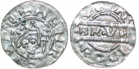 The Netherlands. Friesland. Bruno III 1038-1057. AR Denar (17mm, 0.63g). Uncertain mint. NEHRICV•SRE•X, crowned head right, cross-tipped scepter befor...