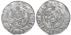 The Netherlands. Friesland. Ekbert II 1068-1077. AR Denar (18mm, 0.60g). Stavoren mint. +ECBERT[__], crowned bearded bust facing / Two adjacent busts ...