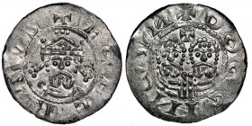 The Netherlands. Friesland. Ekbert II 1068-1077. AR Denar (18mm, 0.57g). Dokkum mint. +ECBERTVS, crowned bearded bust facing / +DOGGIИGVИ, two adjacen...