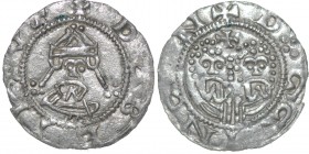 The Netherlands. Friesland(?), Imitation(?). 1068-1077. AR Denar (17mm, 0.62g). Uncertain mint. +D[_]BEII+VS, crowned bearded bust facing / +D⁘GG[_]NG...
