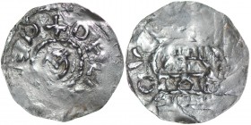Switzerland. Diocese of Chur. Ulrich I von Lenzburg 1002-1026. AR Denar (20mm, 1.56g). Chur mint. +DEL[RICVS]EP, monogram consisting of O and V / [__]...