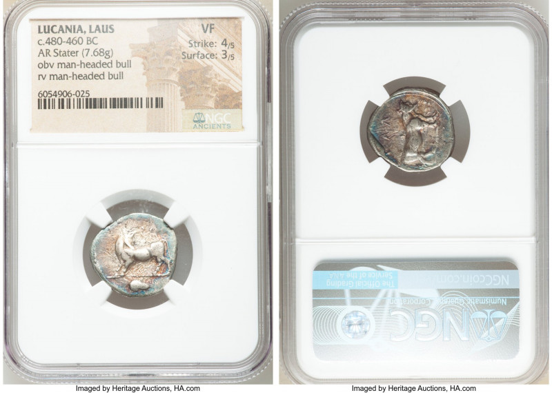 LUCANIA. Laus. Ca. 480-460 BC. AR stater (19mm, 7.68 gm, 3h). NGC VF 4/5 - 3/5. ...